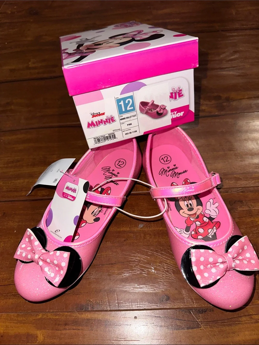 Disney Minnie Mouse Pink Glitter Ballet Flats Pink Toddler 12 NWT